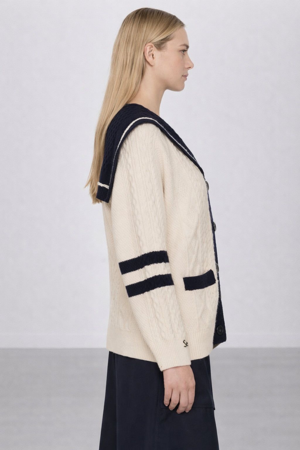 Cardigan in Stile Marinaro in Lana con Trecce e Ricami, SEA NY
