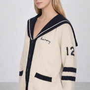 Cardigan in Stile Marinaro in Lana con Trecce e Ricami, SEA NY
