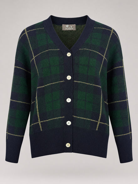 Inland, Cardigan Over in Cashmere Doppiato Check