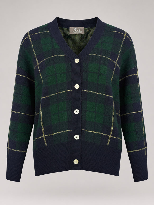Inland, Cardigan Over in Cashmere Doppiato Check