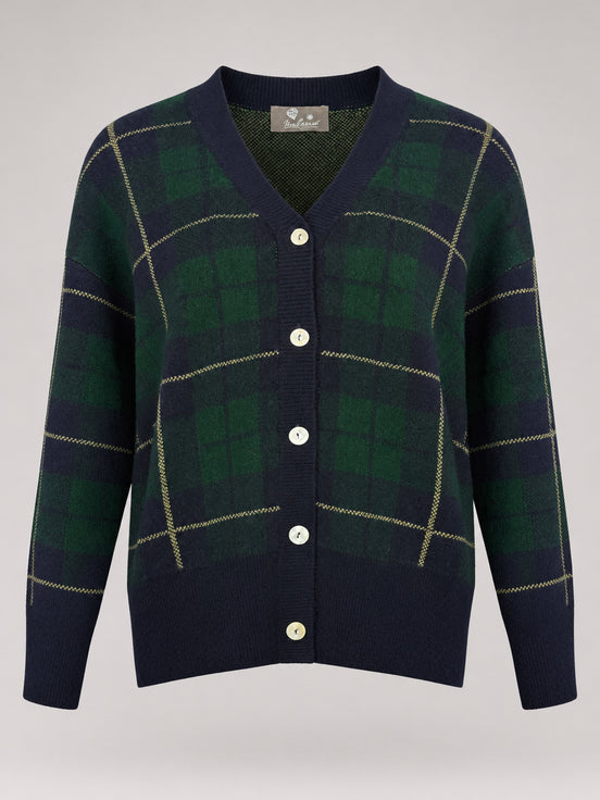 Inland, Cardigan Over in Cashmere Doppiato Check