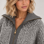 Ba&sh, Cardigan Corto in Grigio Melange con Zip