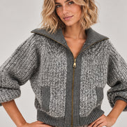 Ba&sh, Cardigan Corto in Grigio Melange con Zip