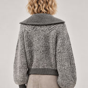 Ba&sh, Cardigan Corto in Grigio Melange con Zip