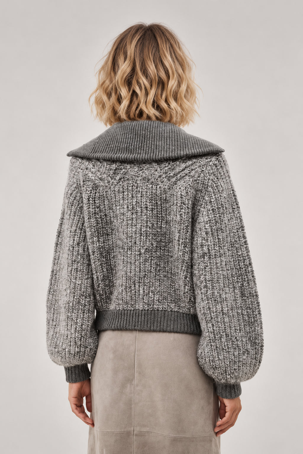 Ba&sh, Cardigan Corto in Grigio Melange con Zip