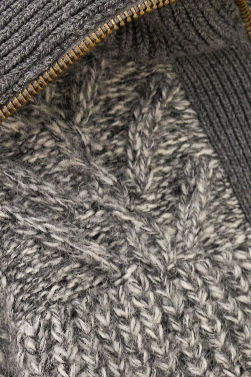 Ba&sh, Cardigan Corto in Grigio Melange con Zip