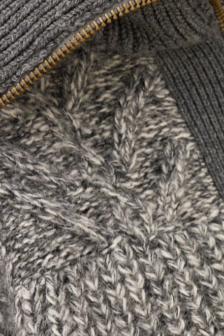 Ba&sh, Cardigan Corto in Grigio Melange con Zip