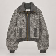 Ba&sh, Cardigan Corto in Grigio Melange con Zip
