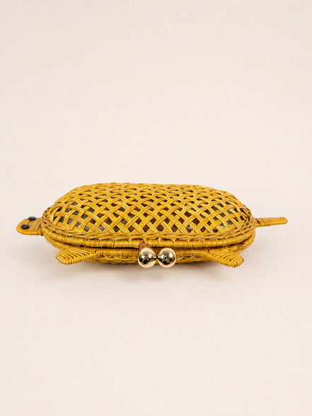 Serpui, Clutch Tartaruga in Vimini Traforato con Doppia Tracolla