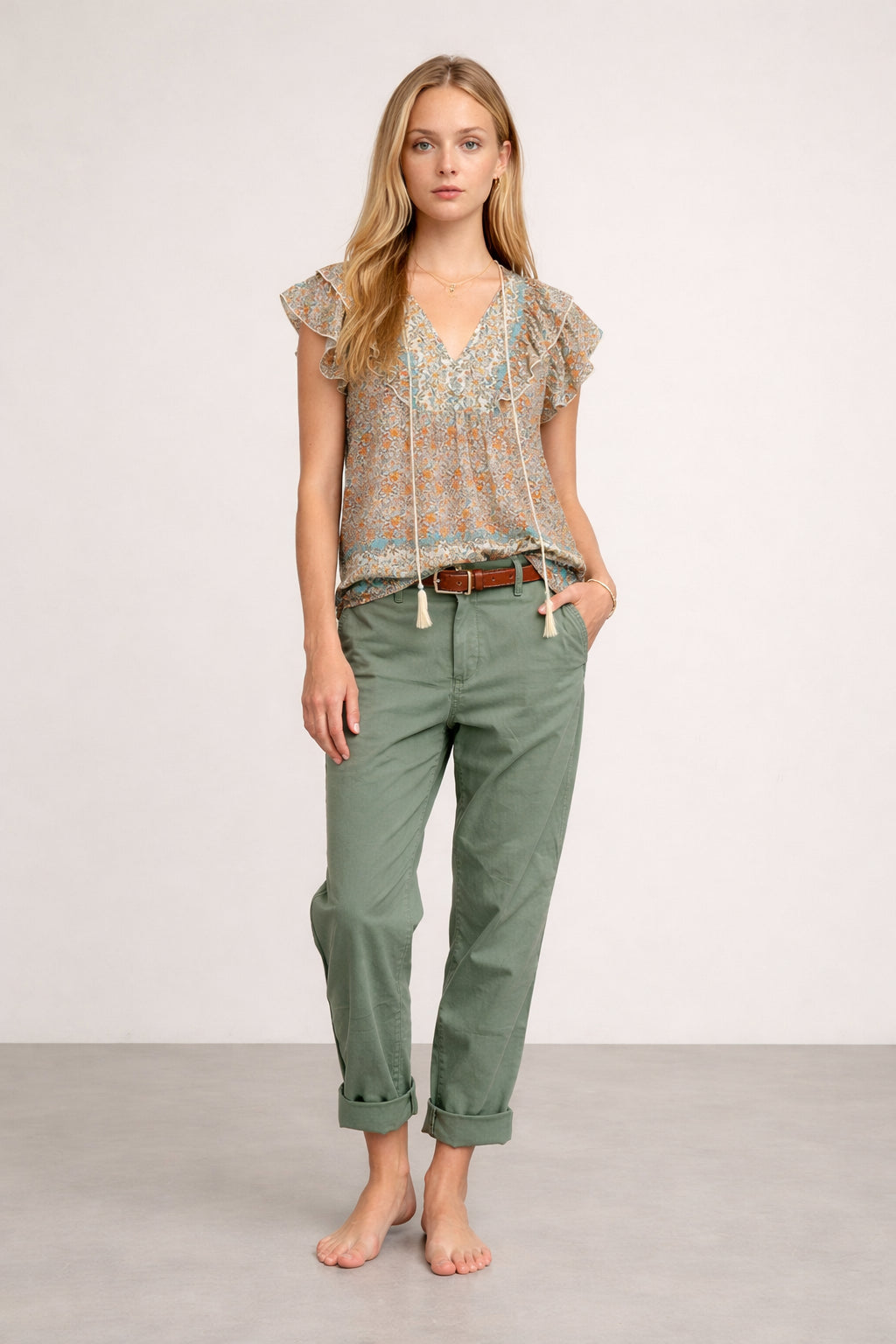 MA.BE Apparel, Top con Volants Fantasia Floreale Jaci