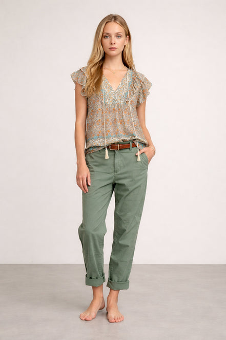 MA.BE Apparel, Top con Volants Fantasia Floreale Jaci