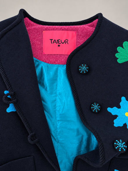 Taieur, Giacca Caban con Ricami in Lana Kilmort Dina
