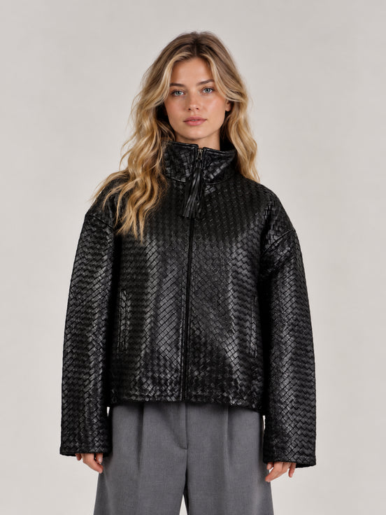 Scarlett Poppies, Bomber in Pelle Intrecciata Nera
