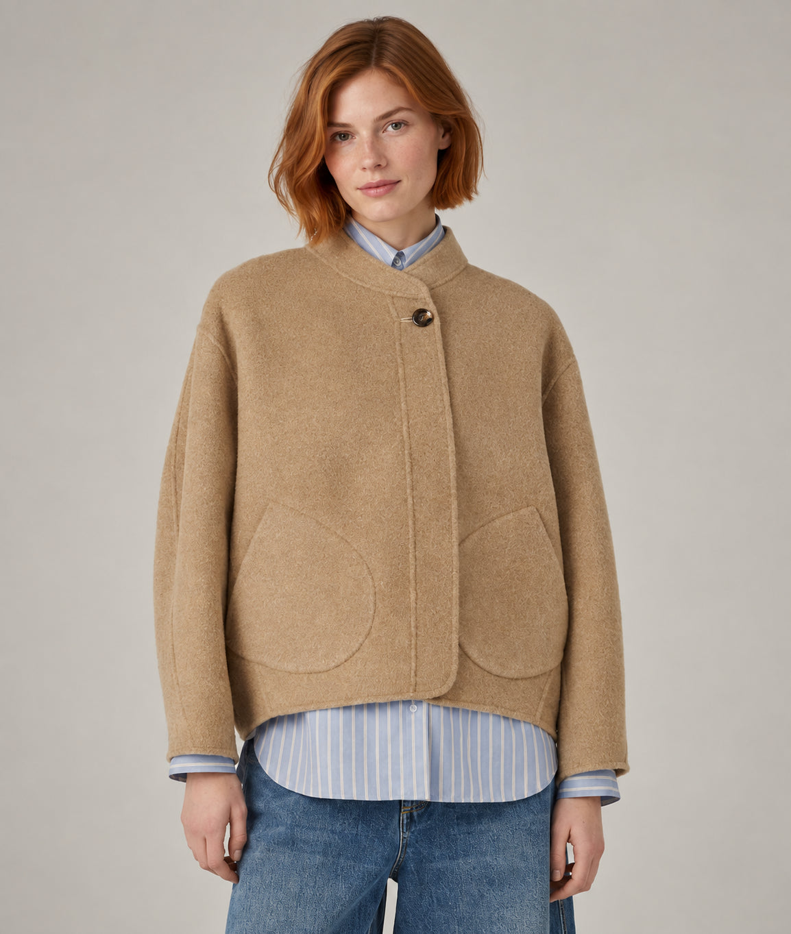 Soeur, Giaccone Corto in Lana Cammello Windsor