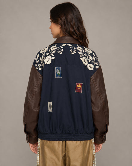 SEA New York, Giaccone con Patch e Maniche in Pelle Georgie
