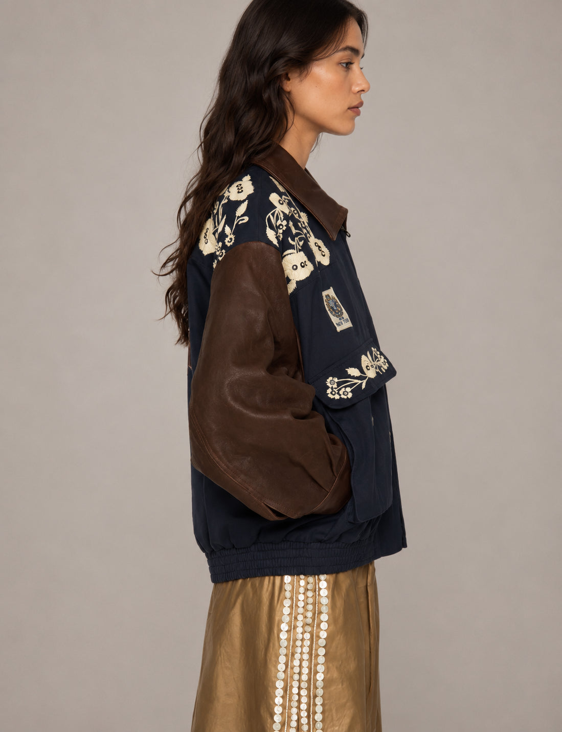 SEA New York, Giaccone con Patch e Maniche in Pelle Georgie