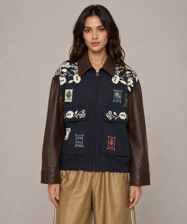 SEA New York, Giaccone con Patch e Maniche in Pelle Georgie