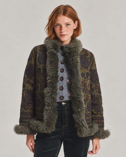Antik Batik, Giaccone corto con ricami e pelliccia Pauline