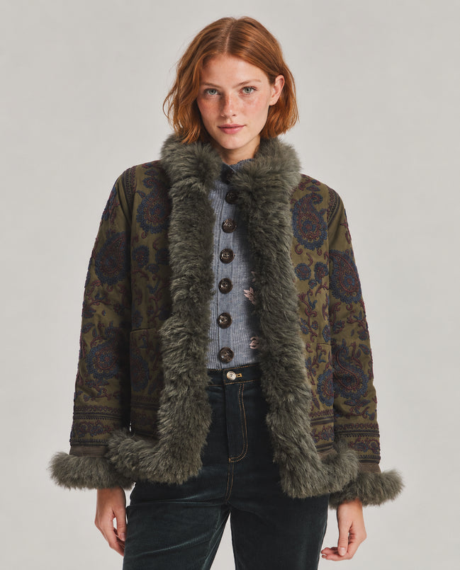 Antik Batik, Giaccone corto con ricami e pelliccia Pauline