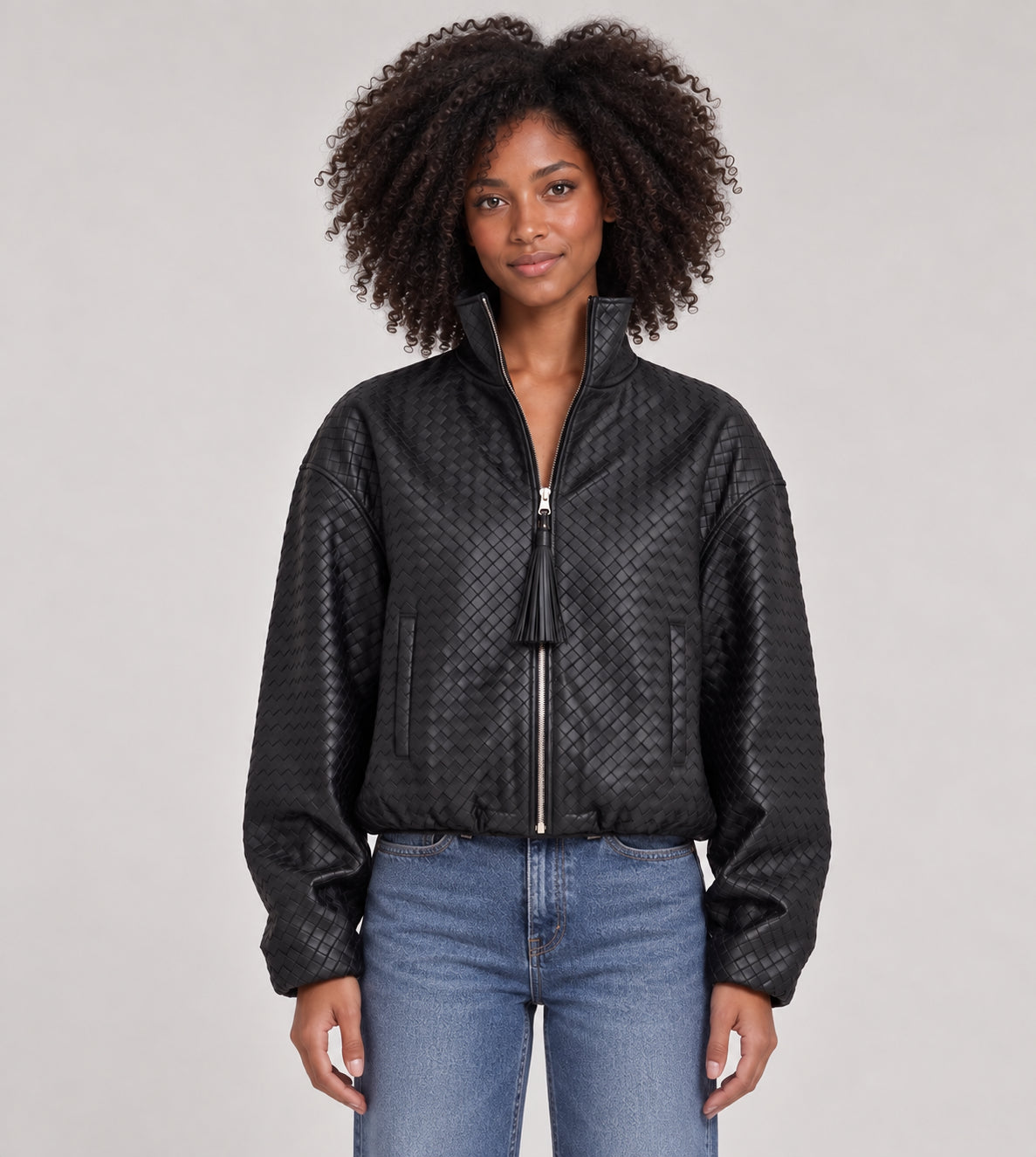 Scarlett Poppies, Bomber in Pelle Intrecciata Nera