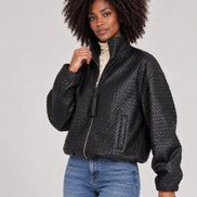 Scarlett Poppies, Bomber in Pelle Intrecciata Nera