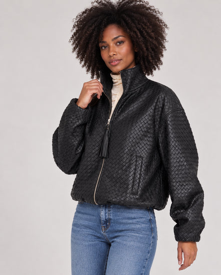 Scarlett Poppies, Bomber in Pelle Intrecciata Nera