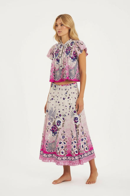 Top Cotone con Maniche a Volant Fantasia a Fiori Amia Antik Batik