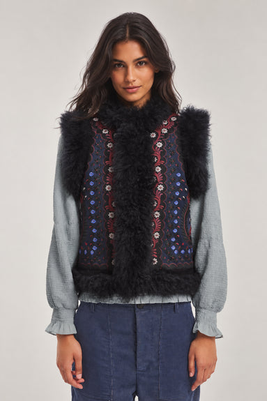 Antik Batik, Gilet con Ricami e Pelliccia Ivan