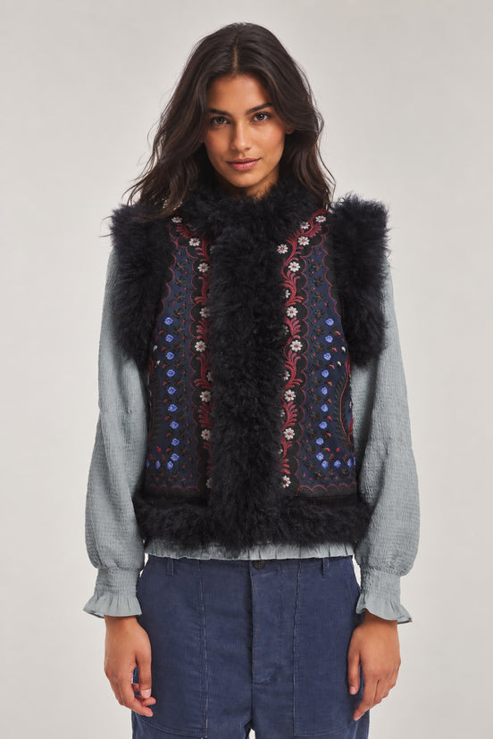 Antik Batik, Gilet con Ricami e Pelliccia Ivan