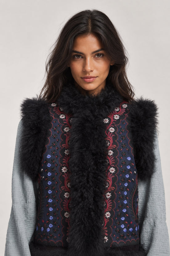 Antik Batik, Gilet con Ricami e Pelliccia Ivan