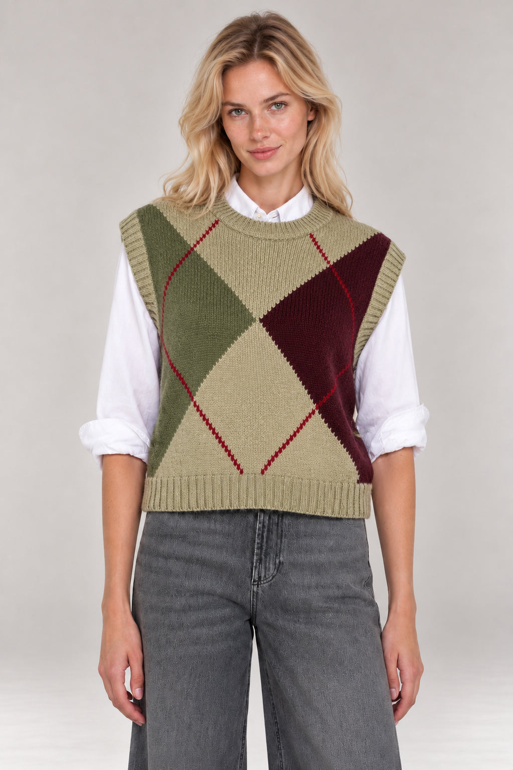 Inland, Gilet girocollo in cashmere a losanghe