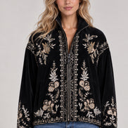 Scarlett Poppies, Bomber Corto  in Velluto Nero e Ricami a Mano