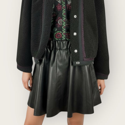 Gonna Mini Nera Ecopelle a Pieghe Hezza Bellrose