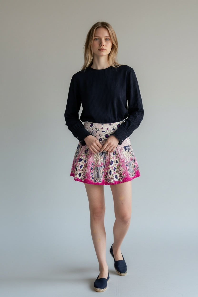 Gonna Mini di Cotone con Stampa Floreale Amia Antik Batik