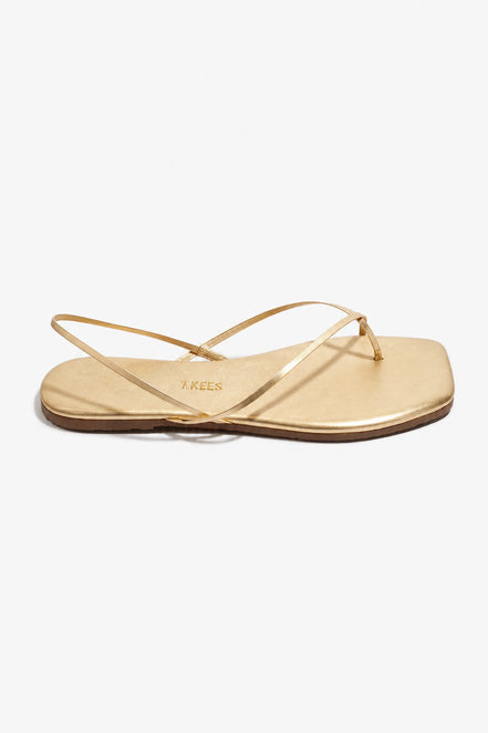 TKEES, Infradito in Pelle Oro con Cinturino Millie Square Toe
