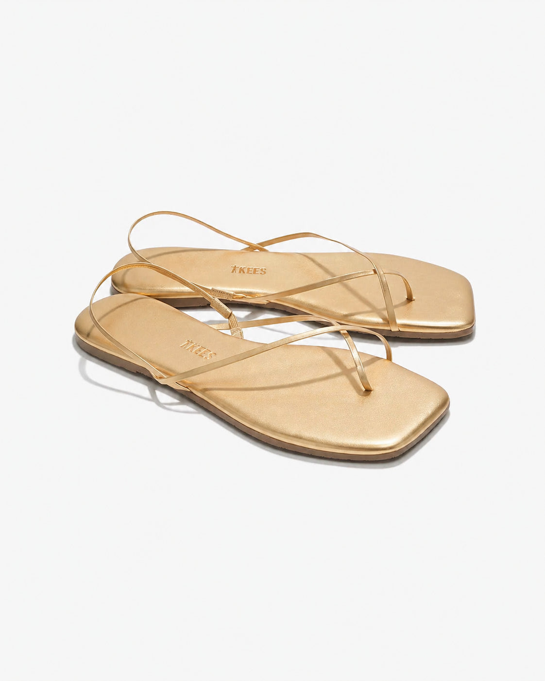TKEES, Infradito in Pelle Oro con Cinturino Millie Square Toe