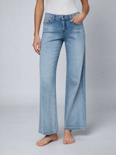 L'Agence, Denim Chiaro a Gamba larga con Vita Bassa Joanne