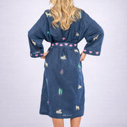 Kimono  in Cotone Blu con Ricami Jungle, Nimo with Love