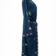 Kimono  in Cotone Blu con Ricami Jungle, Nimo with Love