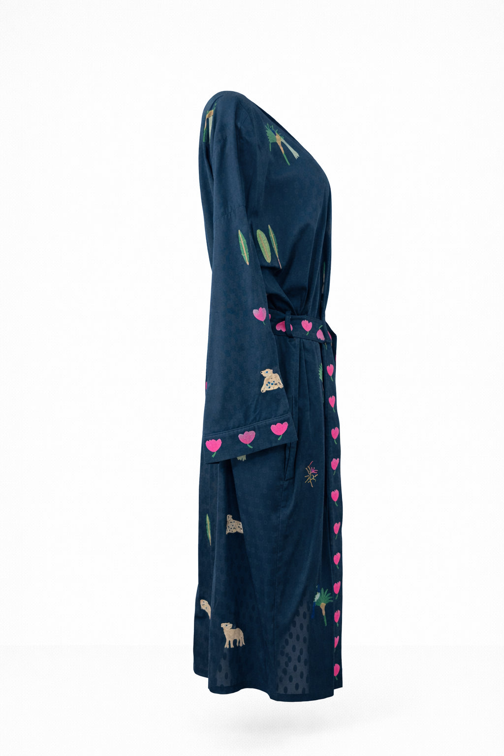 Kimono  in Cotone Blu con Ricami Jungle, Nimo with Love