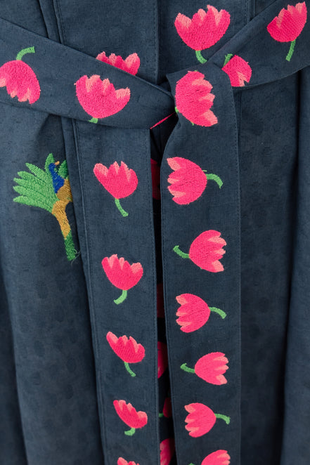 Kimono  in Cotone Blu con Ricami Jungle, Nimo with Love