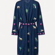 Kimono  in Cotone Blu con Ricami Jungle, Nimo with Love
