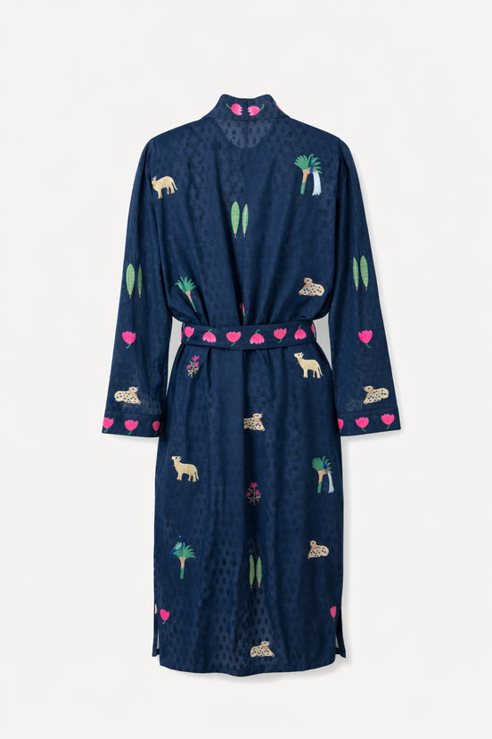 Kimono  in Cotone Blu con Ricami Jungle, Nimo with Love