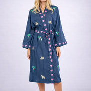 Kimono  in Cotone Blu con Ricami Jungle, Nimo with Love