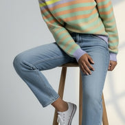 Maglia Girocollo Righe Multicolor Garza di Cashmere Jumper1234