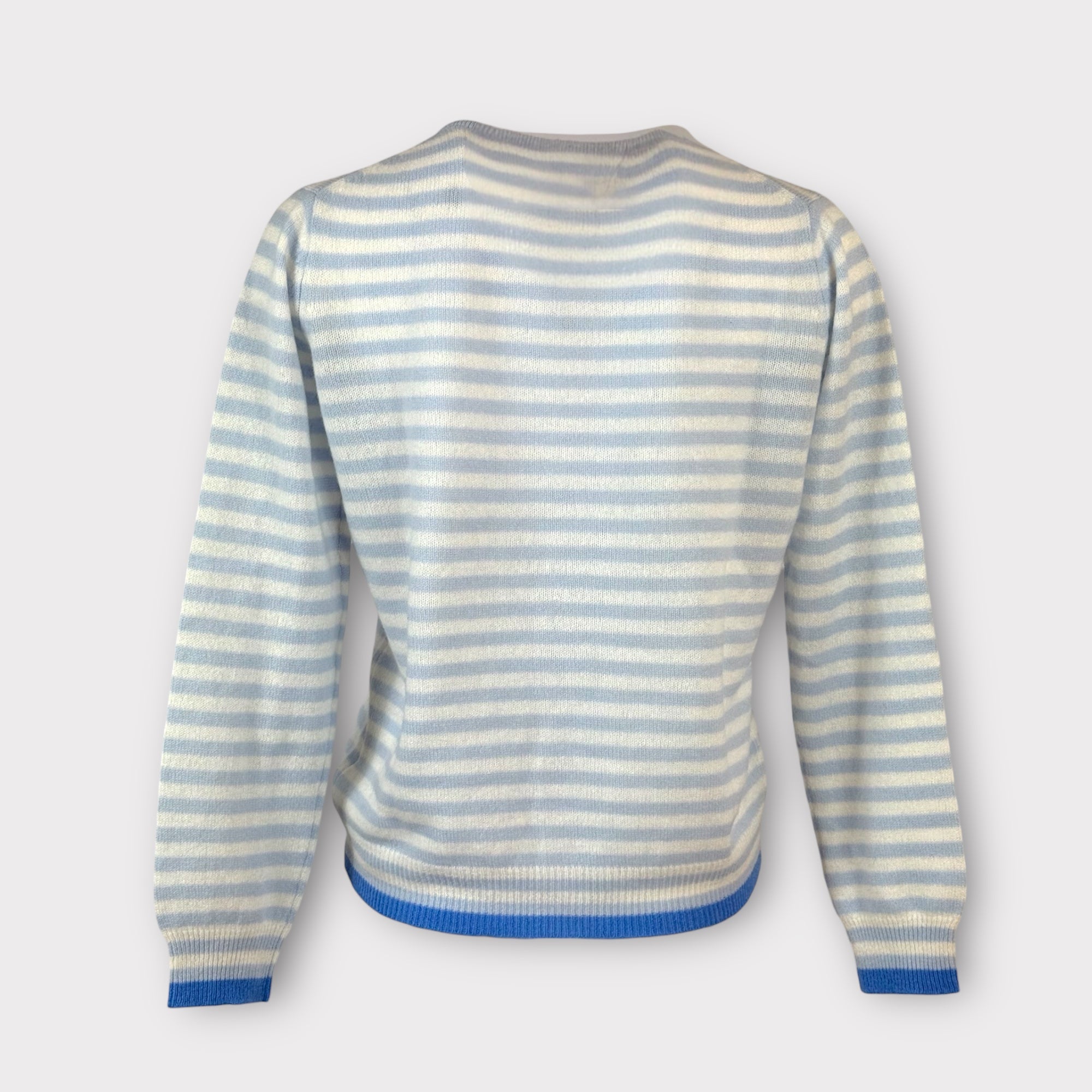 Maglia Girocollo Garza di Cashmere Riga Pastello Azzurro Jumper1234