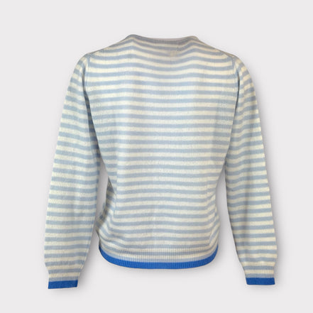 Maglia Girocollo Garza di Cashmere Riga Pastello Azzurro Jumper1234