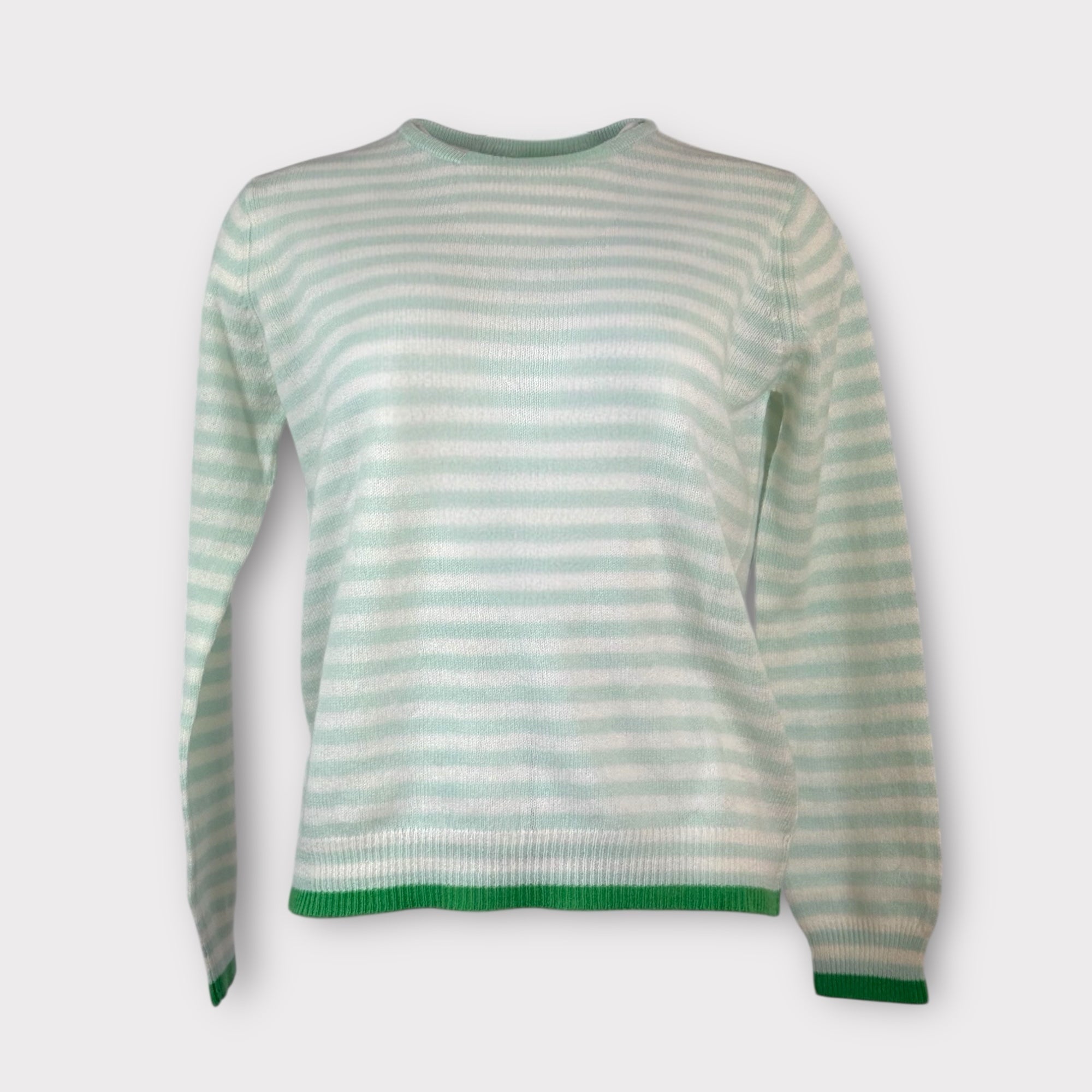 Maglia Girocollo Garza di Cashmere Riga Pastello Verde Jumper1234
