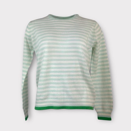 Maglia Girocollo Garza di Cashmere Riga Pastello Verde Jumper1234