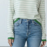 Maglia Girocollo Garza di Cashmere Riga Pastello Verde Jumper1234
